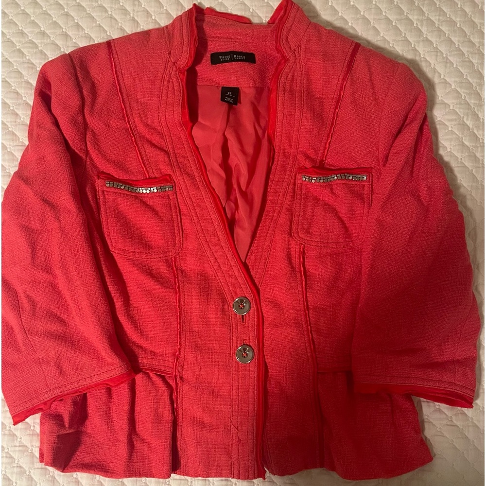 White House Black Market Women's Coral Linen Peplum Blazer